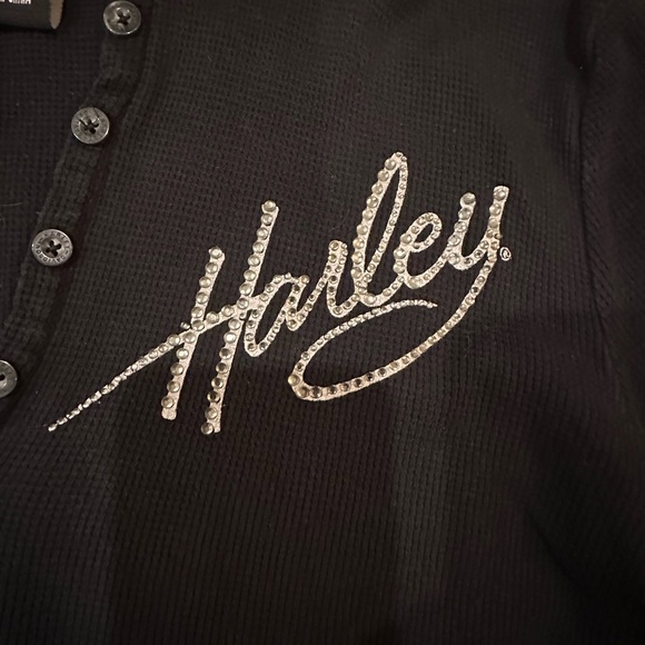 Harley Davidson Hooded Long Sleeve Buttoned V-Neck - Picture 2 of 10